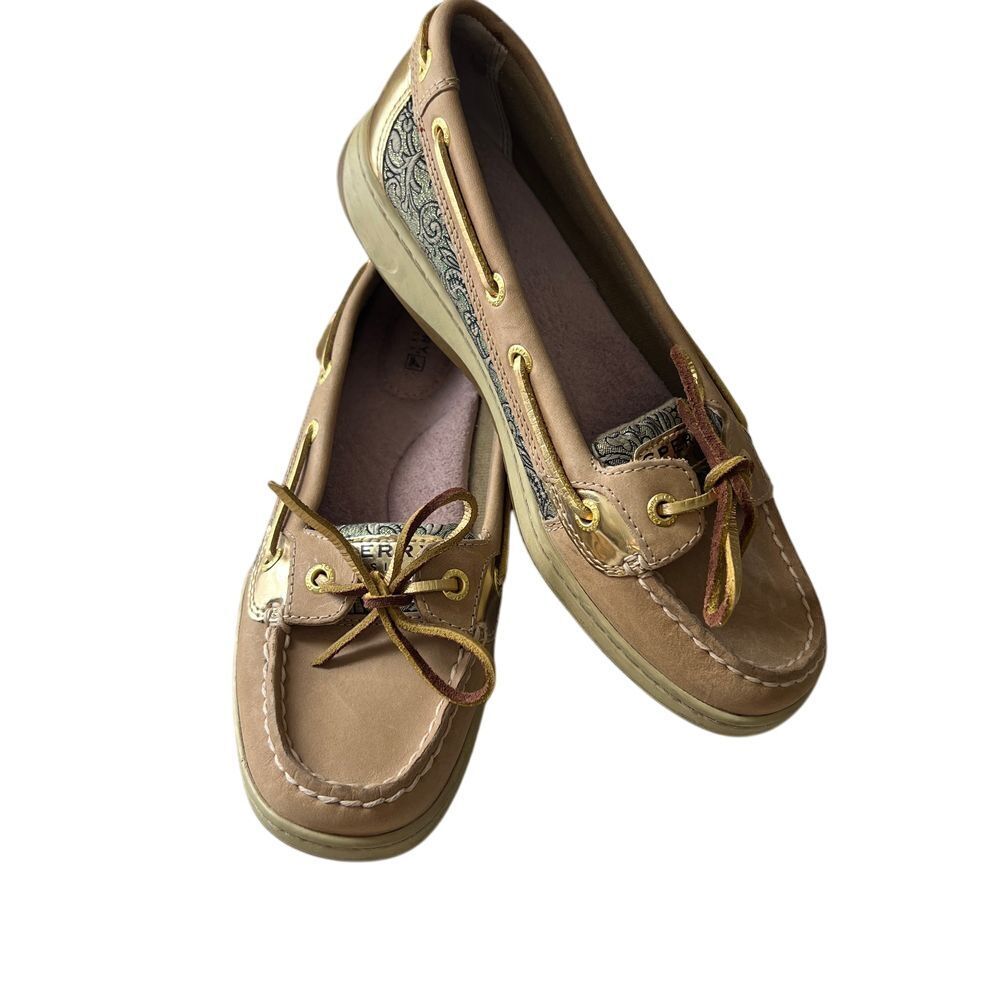 Sperry Top-Sider Boat Shoes Gold Accent Leather Loafers Size 7M